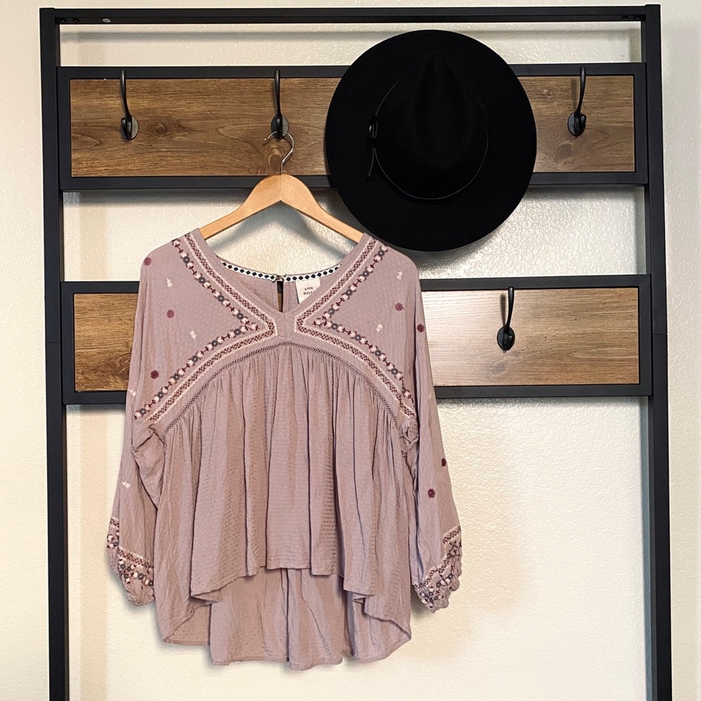 Embroidered Lavender Peasant Blouse